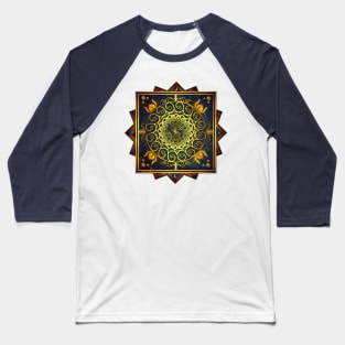 Gold Filigree Moon Lotus Mandala Baseball T-Shirt